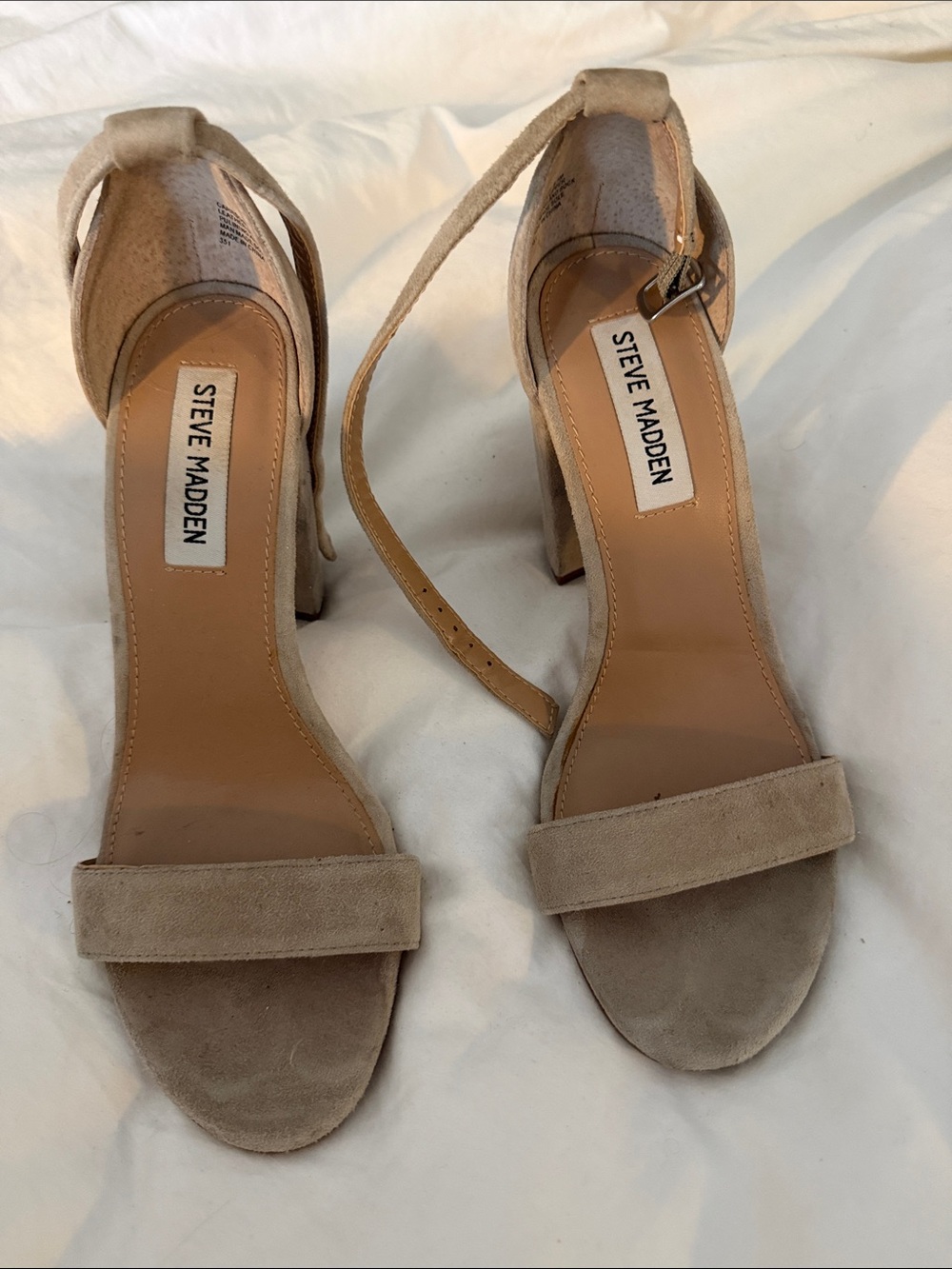 Steve Madden Neutral Suede Ankle-Strap Block Heels